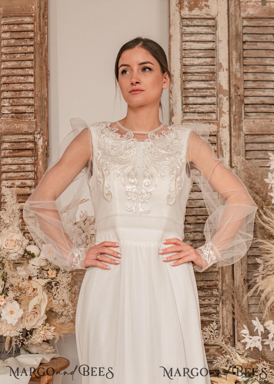 BRIDE bolero, robes, garter WEDDING BOLERO & SHRUGS Lace Wedding Bolero Long Sleeve , Bare Back Lace, Wedding Puff Sleeve Mesh Shrug, Bridal Bishop sleeved wedding Lace Coverup, Lace Blouse for Bride, Bridal Capelet mesh