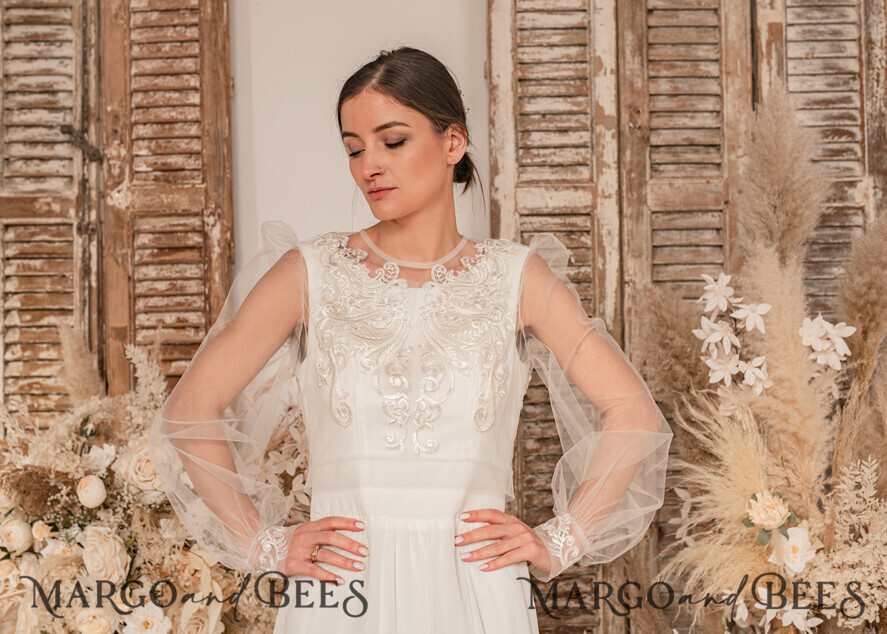 BRIDE bolero, robes, garter WEDDING BOLERO & SHRUGS Lace Wedding Bolero Long Sleeve , Bare Back Lace, Wedding Puff Sleeve Mesh Shrug, Bridal Bishop sleeved wedding Lace Coverup, Lace Blouse for Bride, Bridal Capelet mesh