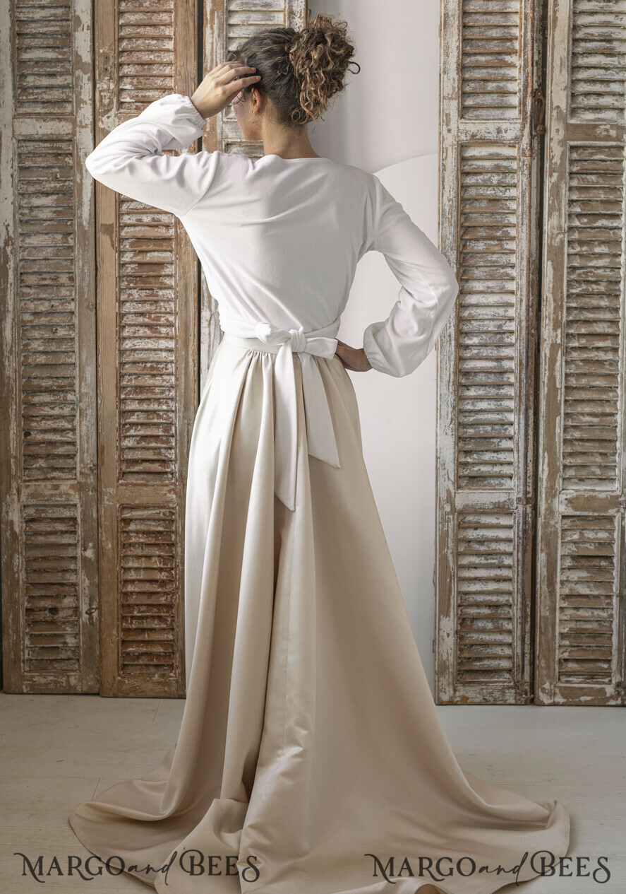 BRIDE bolero, robes, garter WEDDING BOLERO & SHRUGS Wedding Bolero Long Sleeve, Velvet Wrap Bridal Bolero – Soft Long Sleeve Wedding Cover-Up with Back Bow