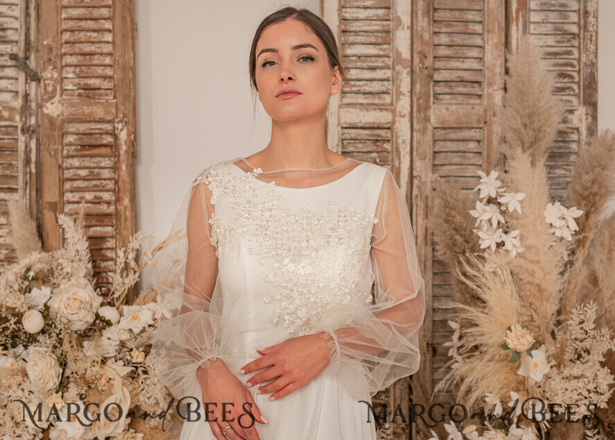 BRIDE bolero, robes, garter WEDDING BOLERO & SHRUGS Lace Wedding Bolero Long Sleeve , Bare Back Lace, Wedding Puff Sleeve Mesh Shrug, Bridal Bishop sleeved wedding Lace Coverup, Lace Blouse for Bride, Bridal Capelet mesh