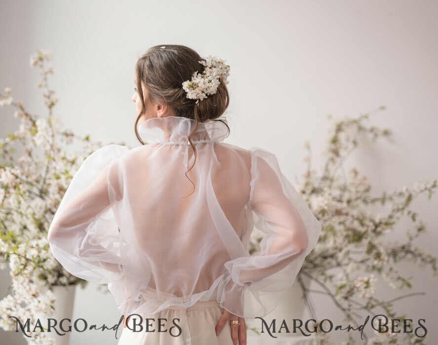 BRIDE bolero, robes, garter WEDDING BOLERO & SHRUGS Wedding Bolero Long Sleeve, Wedding Puff Sleeve Mesh Shrug, Bridal puff sleeved wedding Coverup, Blouse for Bride, Bridal Capelet mesh