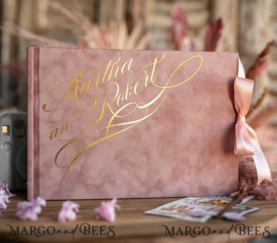 WEDDING GUEST BOOKS Velvet Instax Guestbook Luxury Blush Pink Instax velvet Wedding GuestBook Gold, Golden Large Instant Wedding Guest Book, Velvet Pink Polaroid velvet Guestbook