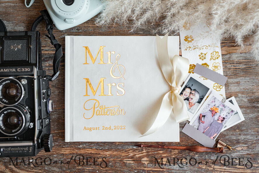 WEDDING GUEST BOOKS Velvet Instax Guestbook elegant Ivory Gold Instax Wedding GuestBook, Large Instant Velvet Wedding Guest Book, Polaroid velvet Guestbook Golden wedding
