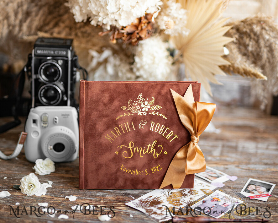 WEDDING GUEST BOOKS Velvet Instax Guestbook Terracotta Boho Instax velvet Wedding GuestBook Gold, Burnt Orange Instant Wedding Guest Book, Polaroid velvet Guestbook Rust Golden wedding