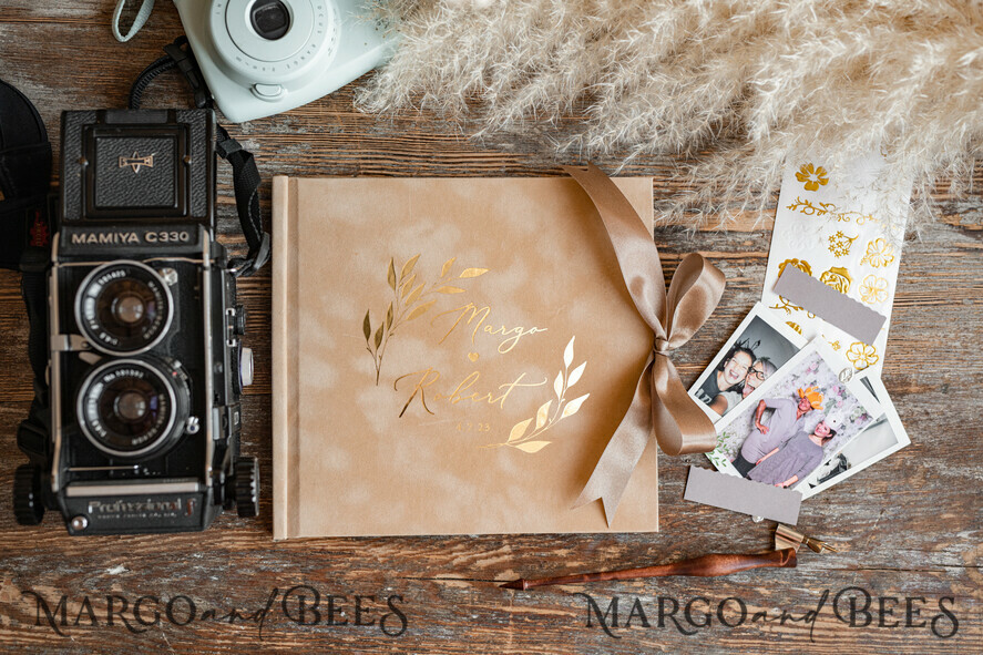 WEDDING GUEST BOOKS Velvet Instax Guestbook Nude Boho Instax velvet Wedding GuestBook Gold, Beige Instant Wedding Guest Book, Polaroid velvet Guestbook Taupe Golden wedding