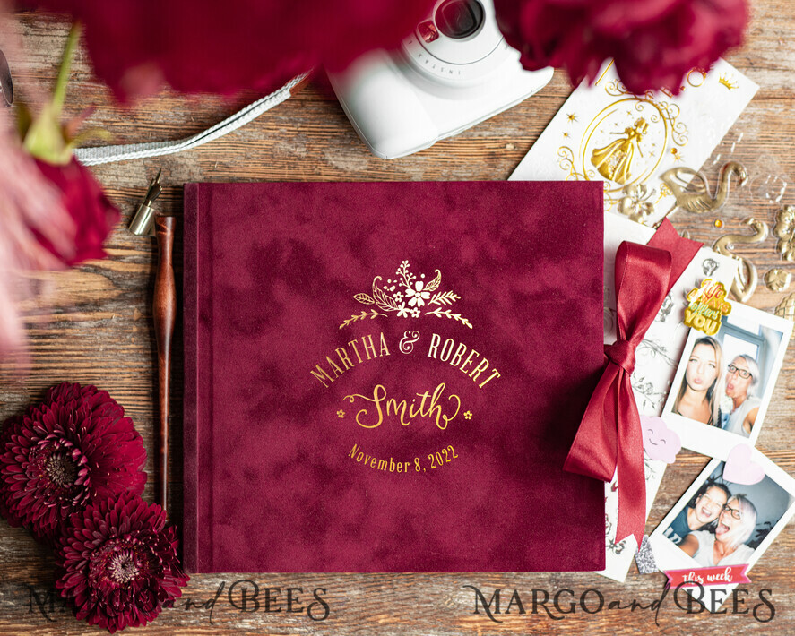 WEDDING GUEST BOOKS Velvet Instax Guestbook Boho Burgundy Instax velvet Wedding GuestBook Gold, Large Instant Wedding Guest Book, Maroon Polaroid velvet Guestbook Marsala Golden wedding