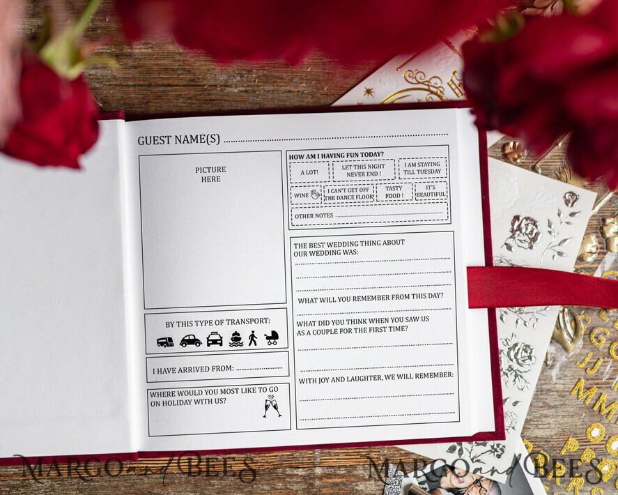 WEDDING GUEST BOOKS Velvet Instax Guestbook Boho Burgundy Instax velvet Wedding GuestBook Gold, Large Instant Wedding Guest Book, Maroon Polaroid velvet Guestbook Marsala Golden wedding