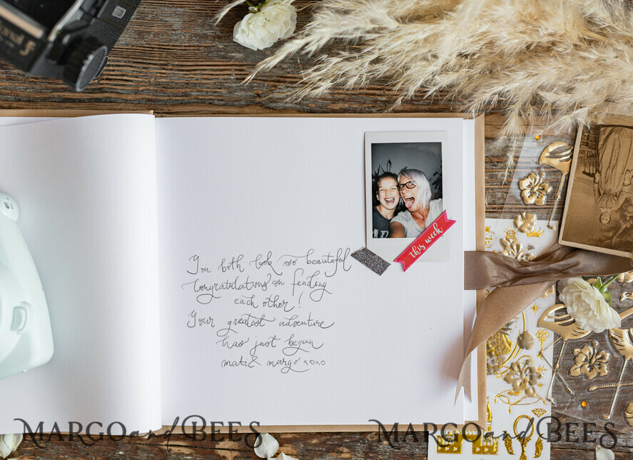 HOCHZEITS-GÄSTEBÜCHER Samtkissen Instax Gästebuch Boho Nude Instax Samt Hochzeits-Gästebuch Gold, Großes Sofort-Hochzeits-Gästebuch, Polaroid Samt-Gästebuch Beige Golden Hochzeit