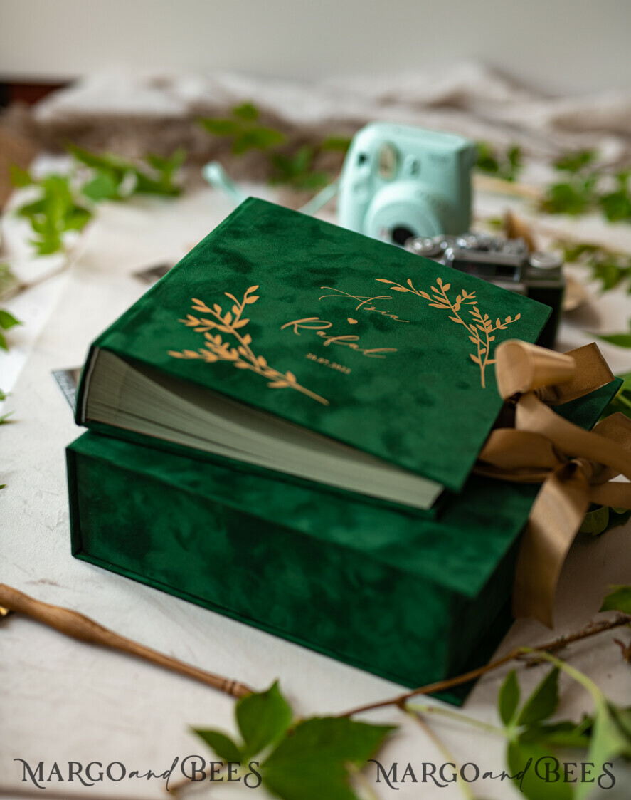 WEDDING GUEST BOOKS Velvet Instax Guestbook Boho green Pink Instax velvet Wedding GuestBook Gold, Velvet photo box Instant Wedding Guest Book, Polaroid velvet Guestbook Pink photo box Golden wedding