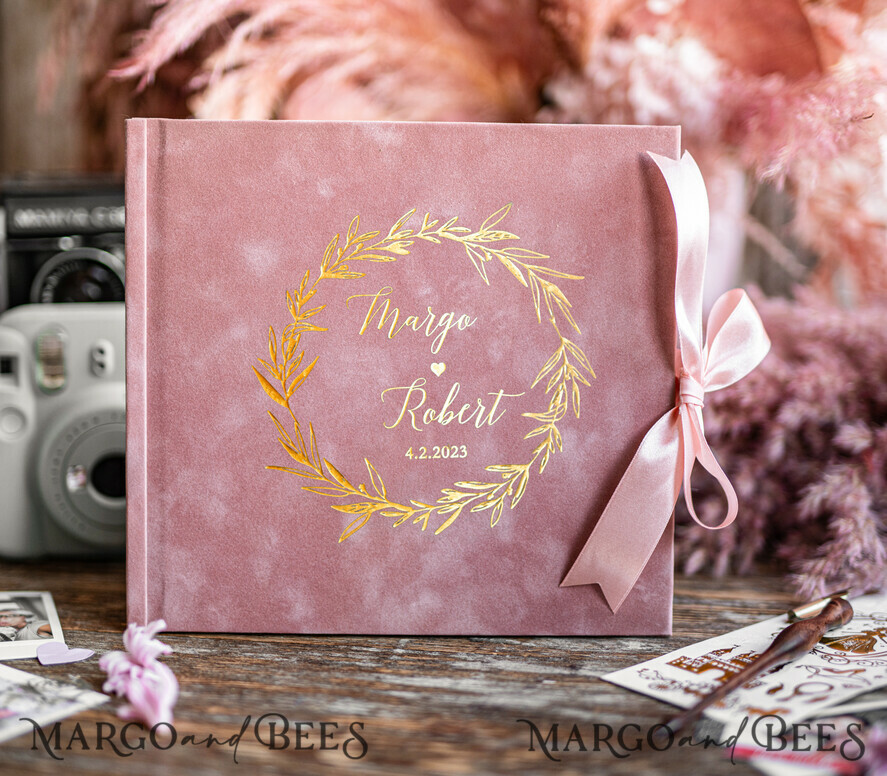 WEDDING GUEST BOOKS Velvet Instax Guestbook Boho Blush Pink Instax velvet Wedding GuestBook Gold, Large Instant Wedding Guest Book, Polaroid velvet Guestbook Pink Golden wedding