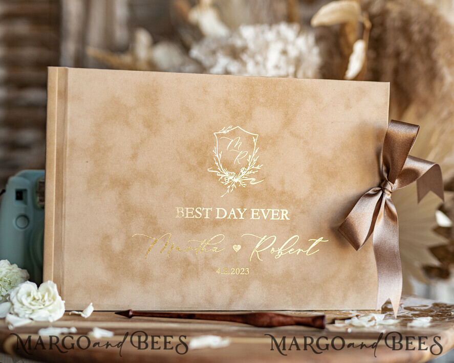 WEDDING GUEST BOOKS Velvet Instax Guestbook Boho Nude Gold Instax velvet Wedding GuestBook Gold, Large Instant Wedding Guest Book, Beige Polaroid velvet Guestbook Marsala Golden wedding
