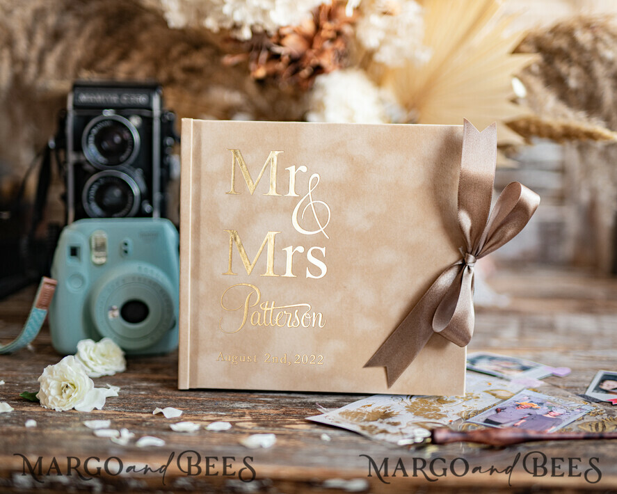 WEDDING GUEST BOOKS Velvet Instax Guestbook Boho Beige Instax velvet Wedding GuestBook Gold, Large Instant Wedding Guest Book, Nude Polaroid velvet Guestbook Golden wedding