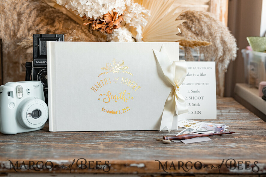 WEDDING GUEST BOOKS Velvet Instax Guestbook Boho Modern Gold Instax velvet Wedding GuestBook Gold, Large Instant Wedding Guest Book, Polaroid velvet Guestbook