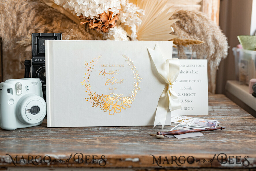 WEDDING GUEST BOOKS Velvet Instax Guestbook Boho Ivory Instax velvet Wedding GuestBook Gold, Large Instant Wedding Guest Book, Polaroid velvet Guestbook