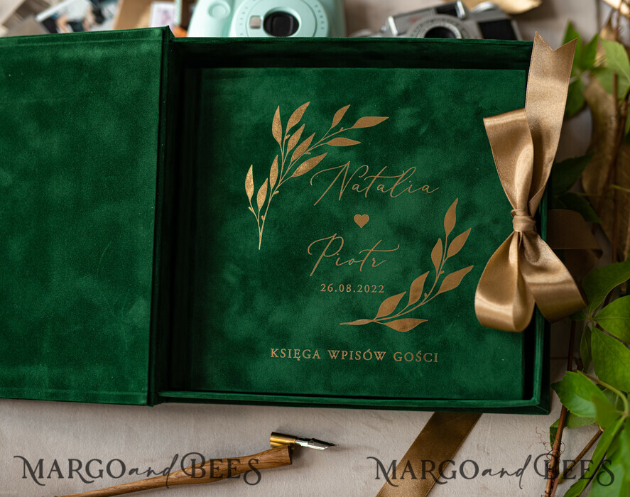 WEDDING GUEST BOOKS Velvet Instax Guestbook Boho green Pink Instax velvet Wedding GuestBook Gold, Velvet photo box Instant Wedding Guest Book, Polaroid velvet Guestbook Pink photo box Golden wedding