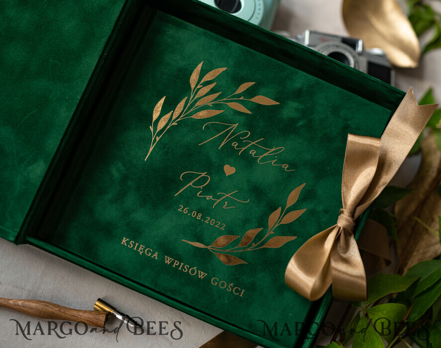 WEDDING GUEST BOOKS Velvet Instax Guestbook Boho green Pink Instax velvet Wedding GuestBook Gold, Velvet photo box Instant Wedding Guest Book, Polaroid velvet Guestbook Pink photo box Golden wedding