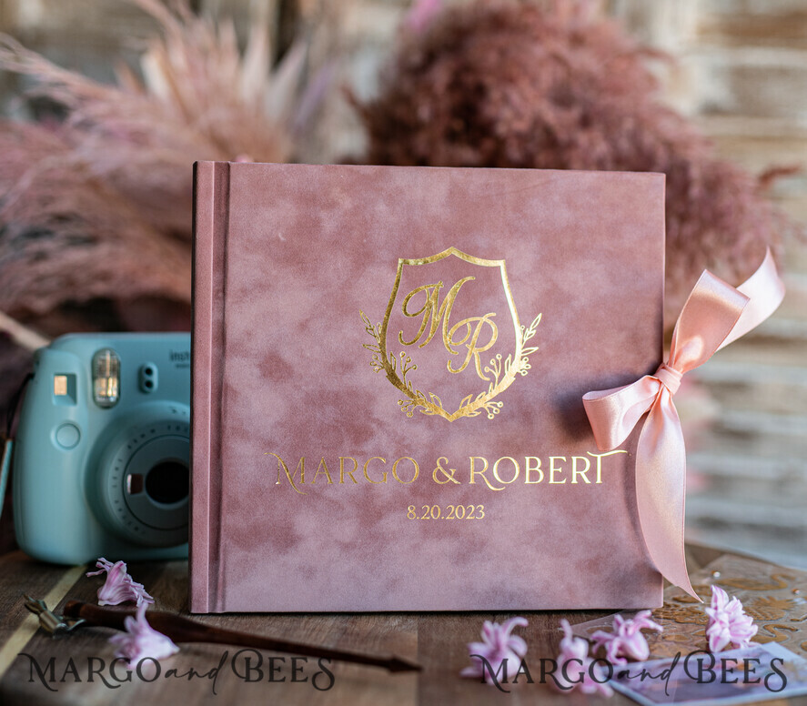 WEDDING GUEST BOOKS Velvet Instax Guestbook Boho Blush Pink Instax velvet Wedding GuestBook Gold, Large Instant Wedding Guest Book, Polaroid velvet Guestbook Pink Golden wedding