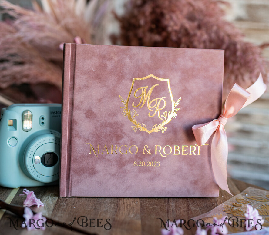 WEDDING GUEST BOOKS Velvet Instax Guestbook Boho Blush Pink Instax velvet Wedding GuestBook Gold, Large Instant Wedding Guest Book, Polaroid velvet Guestbook Pink Golden wedding