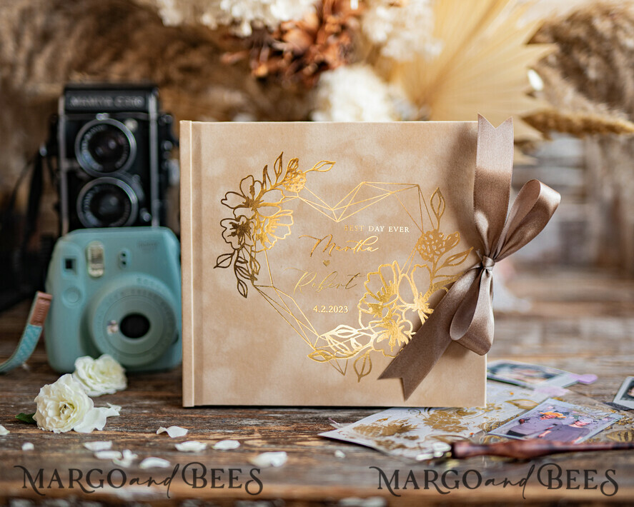 WEDDING GUEST BOOKS Velvet Instax Guestbook Beige Boho Instax velvet Wedding GuestBook Gold, Nude Instant Wedding Guest Book, Polaroid velvet Guestbook Taupe Golden wedding