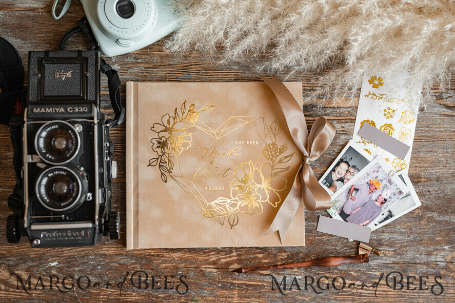 WEDDING GUEST BOOKS Velvet Instax Guestbook Beige Boho Instax velvet Wedding GuestBook Gold, Nude Instant Wedding Guest Book, Polaroid velvet Guestbook Taupe Golden wedding