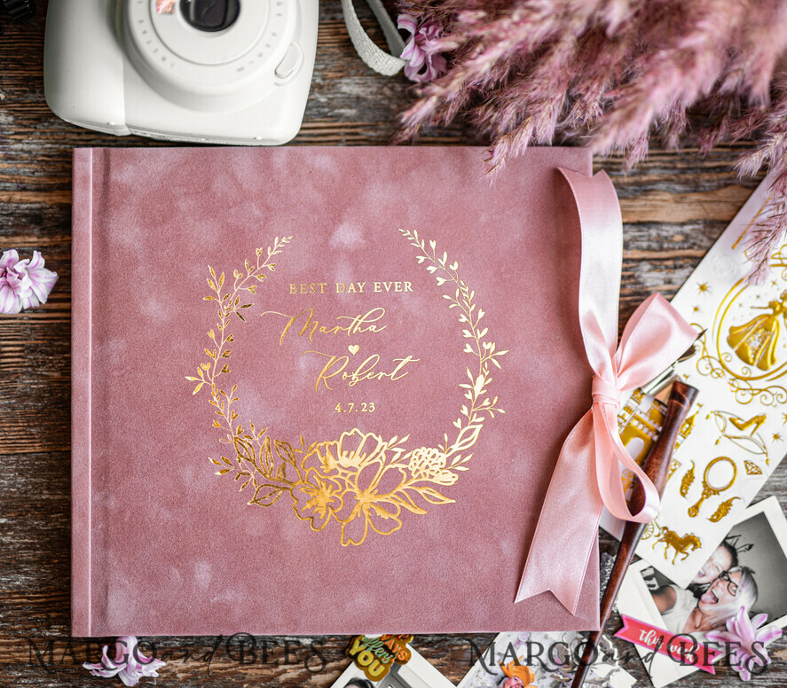 WEDDING GUEST BOOKS Velvet Instax Guestbook Boho Blush Pink Instax velvet Wedding GuestBook Gold, Large Instant Wedding Guest Book, Polaroid velvet Guestbook Pink Golden wedding
