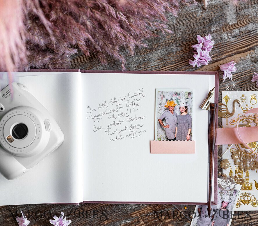 WEDDING GUEST BOOKS Velvet Instax Guestbook Boho Blush Pink Instax velvet Wedding GuestBook Gold, Large Instant Wedding Guest Book, Polaroid velvet Guestbook Pink Golden wedding
