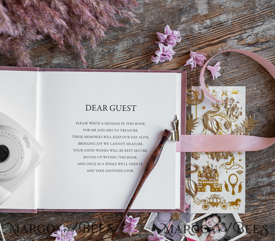 WEDDING GUEST BOOKS Velvet Instax Guestbook Boho Blush Pink Instax velvet Wedding GuestBook Gold, Large Instant Wedding Guest Book, Polaroid velvet Guestbook Pink Golden wedding