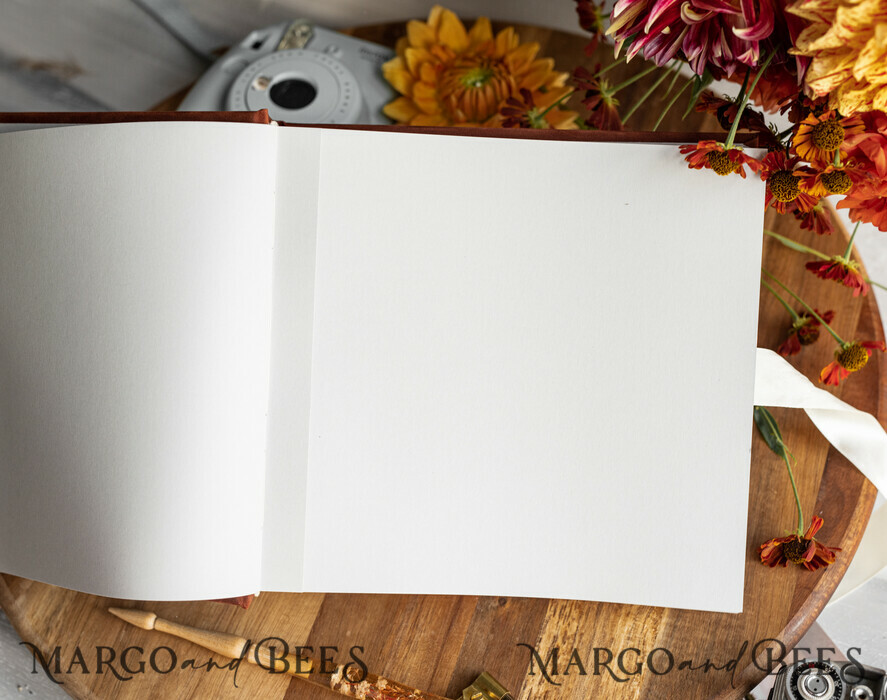 WEDDING GUEST BOOKS Velvet Instax Guestbook terracotta Gold Presonalised Wedding Guest Book, Velvet Memory Photo Booh Book, Fall Wedding, Polaroid velvet Guest book