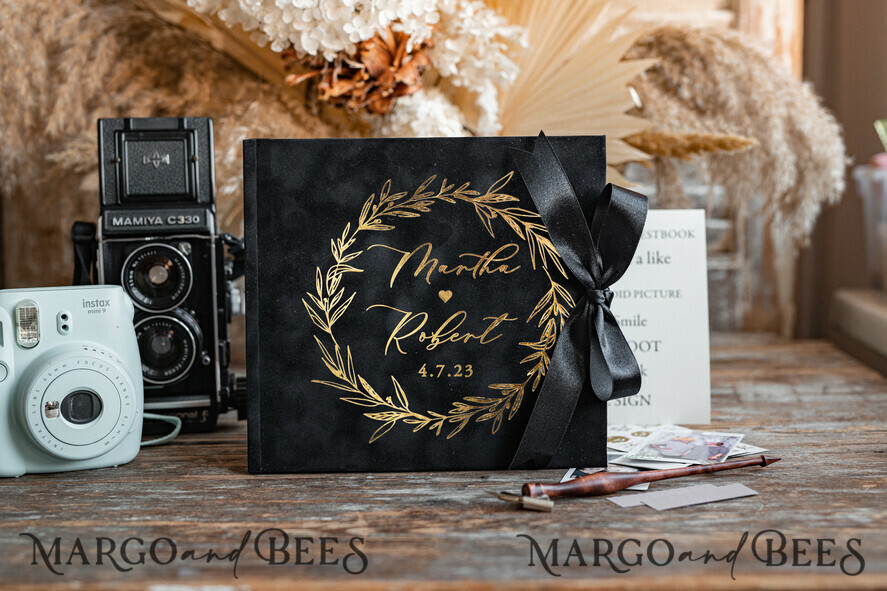 WEDDING GUEST BOOKS Velvet Instax Guestbook Black Boho Instax velvet Wedding GuestBook Gold, Black Instant Wedding Guest Book, Polaroid velvet Guestbook Black Golden wedding