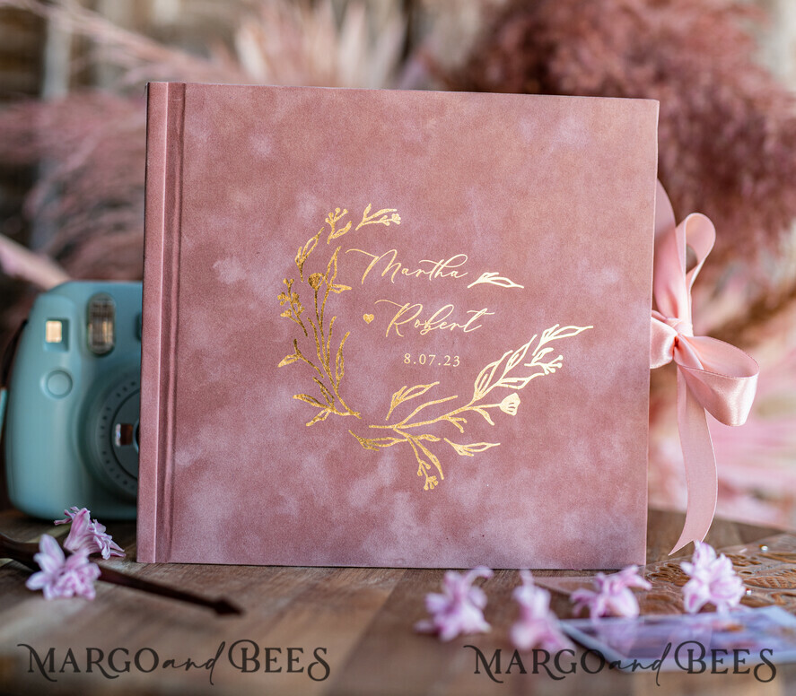 WEDDING GUEST BOOKS Velvet Instax Guestbook Golden Blush Pink Instax velvet Wedding GuestBook Gold, Large Instant Wedding Guest Book, Polaroid velvet Guestbook Pink Golden wedding