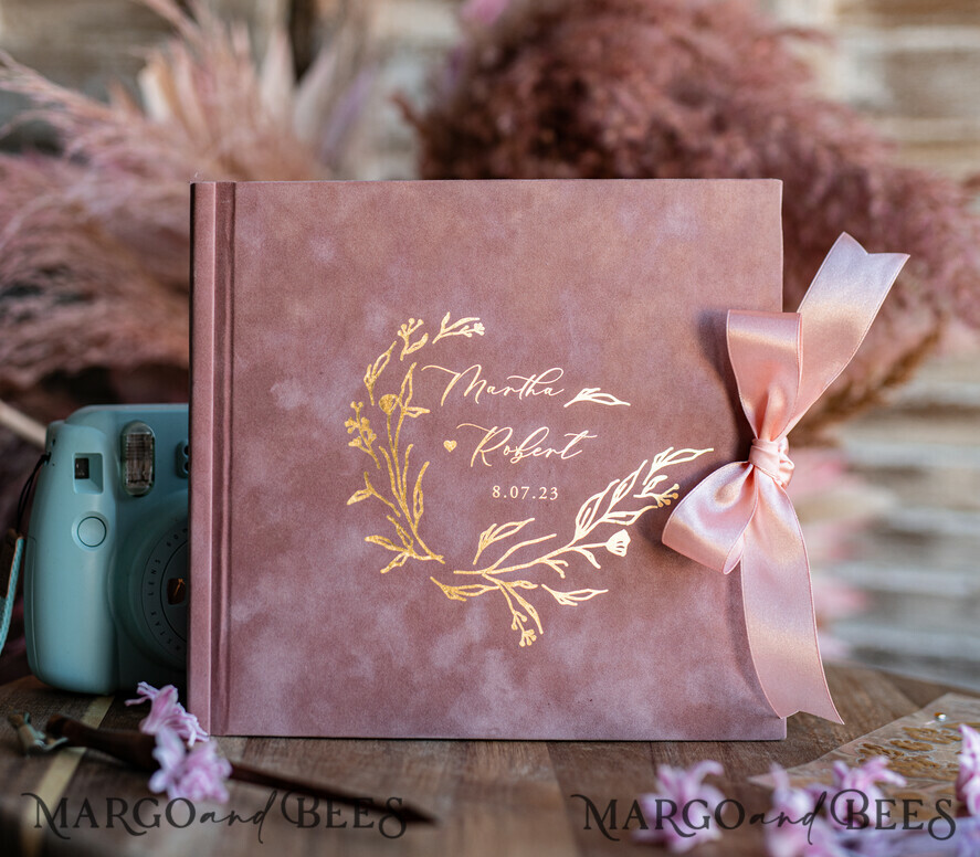 WEDDING GUEST BOOKS Velvet Instax Guestbook Golden Blush Pink Instax velvet Wedding GuestBook Gold, Large Instant Wedding Guest Book, Polaroid velvet Guestbook Pink Golden wedding