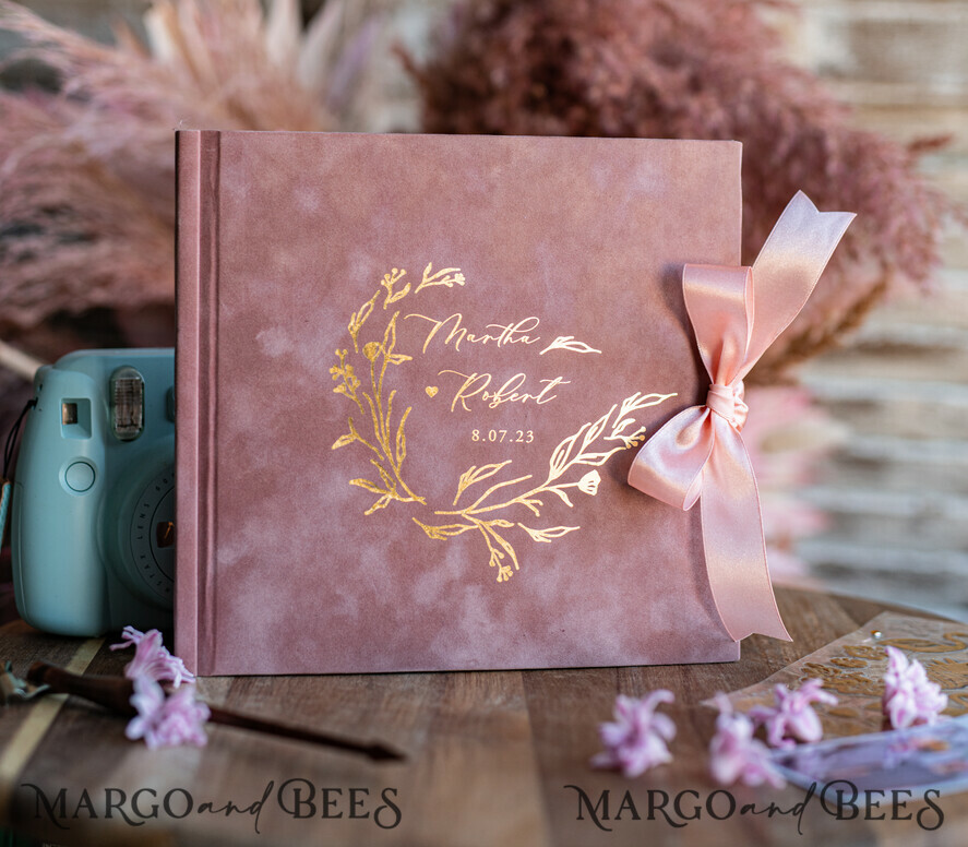 WEDDING GUEST BOOKS Velvet Instax Guestbook Golden Blush Pink Instax velvet Wedding GuestBook Gold, Large Instant Wedding Guest Book, Polaroid velvet Guestbook Pink Golden wedding