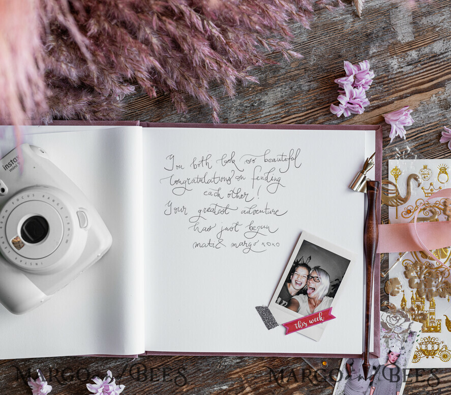 WEDDING GUEST BOOKS Velvet Instax Guestbook Golden Blush Pink Instax velvet Wedding GuestBook Gold, Large Instant Wedding Guest Book, Polaroid velvet Guestbook Pink Golden wedding