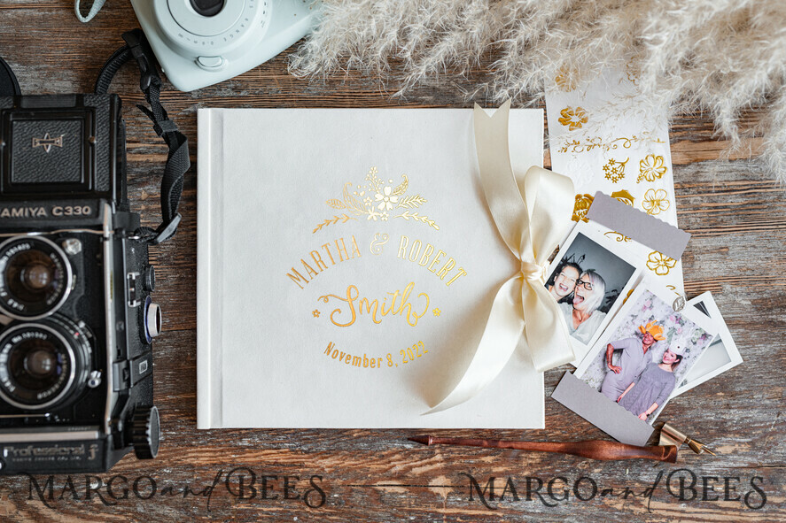 WEDDING GUEST BOOKS Velvet Instax Guestbook elegant Ivory Instax Wedding GuestBook Gold, Large Instant Velvet Wedding Guest Book, Polaroid velvet Guestbook Golden wedding