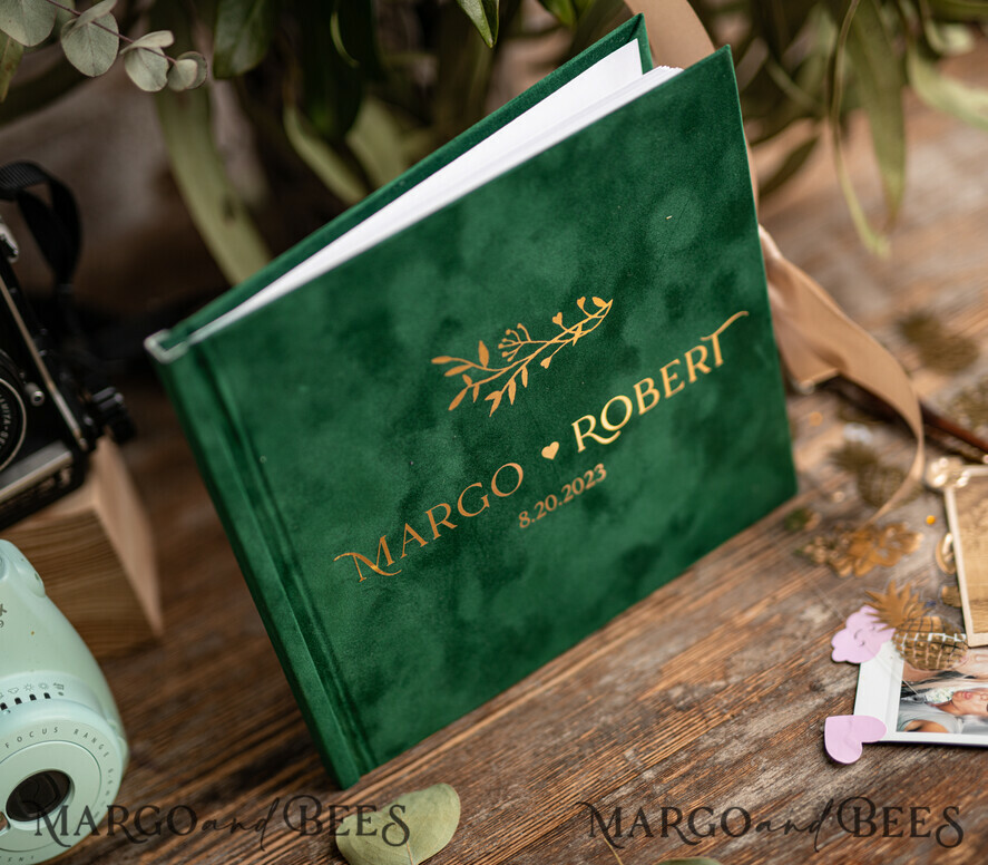 WEDDING GUEST BOOKS Velvet Instax Guestbook Luxury Green Instax velvet Wedding GuestBook Gold, Large Instant Wedding Guest Book, Greenery Polaroid velvet Guestbook