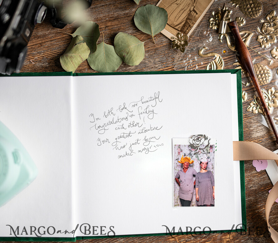 WEDDING GUEST BOOKS Velvet Instax Guestbook Luxury Green Instax velvet Wedding GuestBook Gold, Large Instant Wedding Guest Book, Greenery Polaroid velvet Guestbook