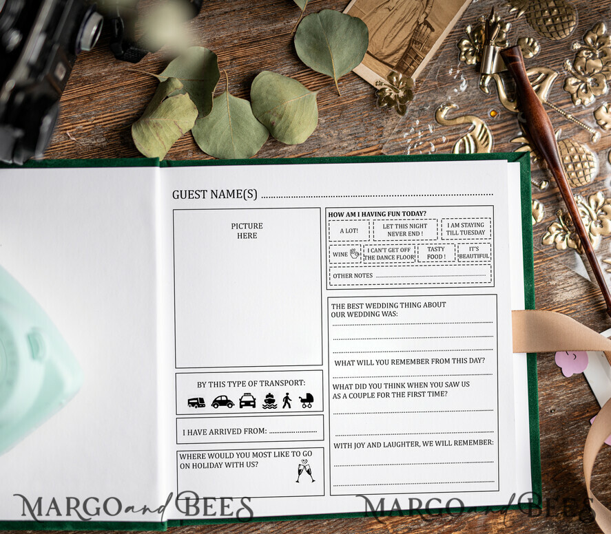 WEDDING GUEST BOOKS Velvet Instax Guestbook Luxury Green Instax velvet Wedding GuestBook Gold, Large Instant Wedding Guest Book, Greenery Polaroid velvet Guestbook