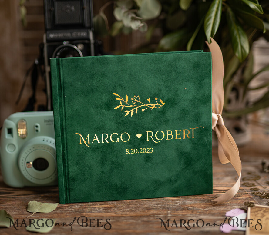 WEDDING GUEST BOOKS Velvet Instax Guestbook Luxury Green Instax velvet Wedding GuestBook Gold, Large Instant Wedding Guest Book, Greenery Polaroid velvet Guestbook
