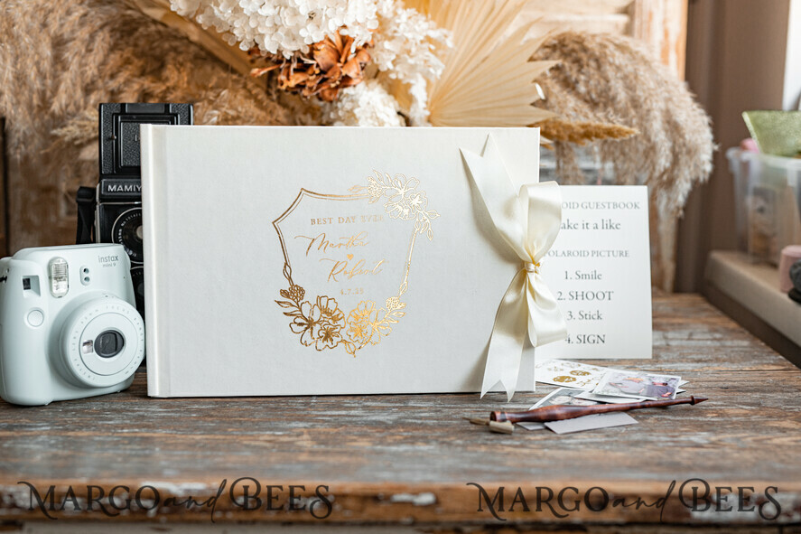 WEDDING GUEST BOOKS Velvet Instax Guestbook Luxury Ivory Instax velvet Wedding GuestBook Gold, Large Instant Wedding Guest Book, Polaroid velvet Guestbook