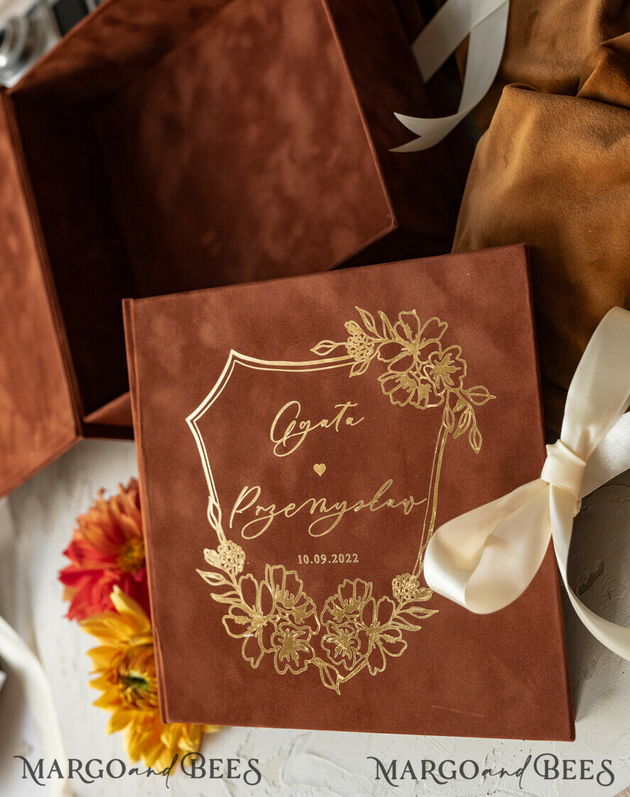 WEDDING GUEST BOOKS Velvet Instax Guestbook terracotta Gold Presonalised Wedding Guest Book and arch acrylic Instax Sign, Velvet Memory Photo Booh Book and Clear Sign Set Fall Wedding, Polaroid velvet Guest book & Plexi Instax Sign set