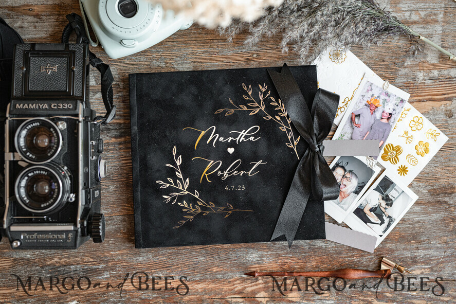 WEDDING GUEST BOOKS Velvet Instax Guestbook Black Boho Instax velvet Wedding GuestBook Gold, Black Instant Wedding Guest Book, Polaroid velvet Guestbook Black Golden wedding