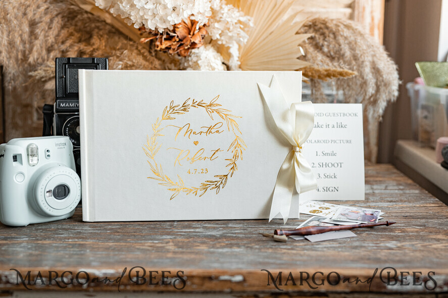 WEDDING GUEST BOOKS Velvet Instax Guestbook Boho Ivory Instax velvet Wedding GuestBook Gold, Large Instant Wedding Guest Book, Polaroid velvet Guestbook