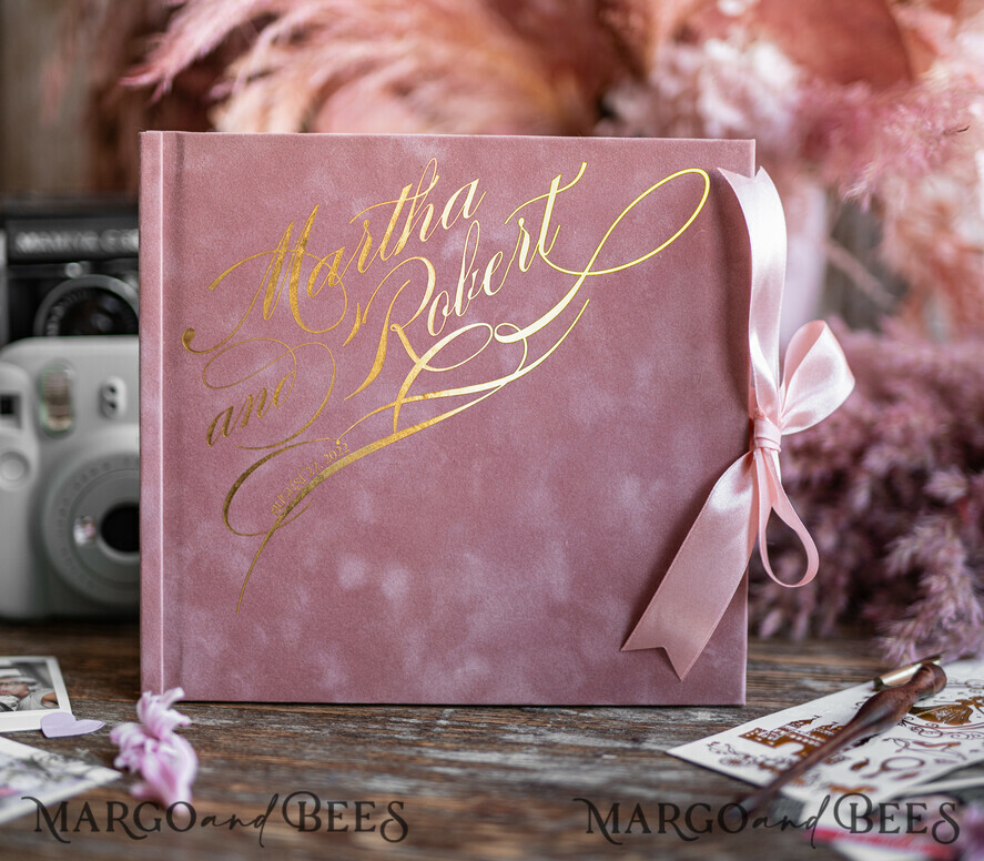 WEDDING GUEST BOOKS Velvet Instax Guestbook Boho Blush Pink Instax velvet Wedding GuestBook Gold, Large Instant Wedding Guest Book, Polaroid velvet Guestbook Pink Golden wedding