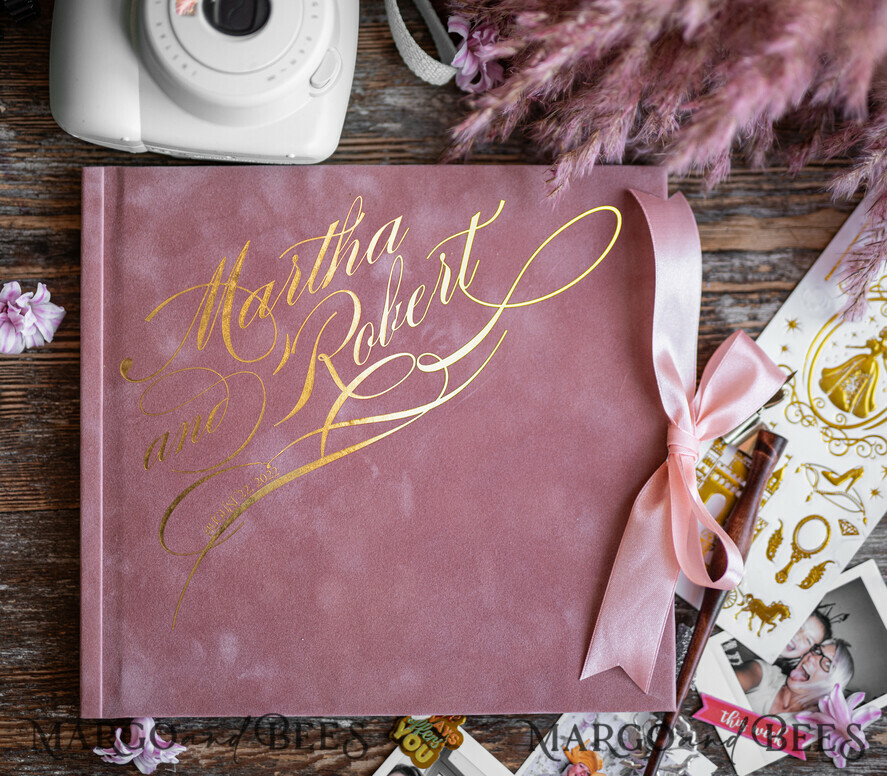 WEDDING GUEST BOOKS Velvet Instax Guestbook Boho Blush Pink Instax velvet Wedding GuestBook Gold, Large Instant Wedding Guest Book, Polaroid velvet Guestbook Pink Golden wedding