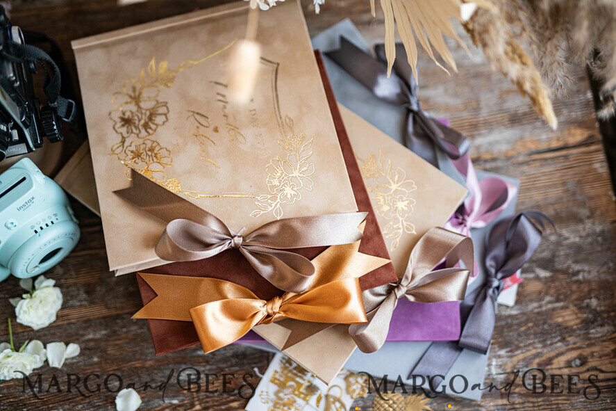 WEDDING GUEST BOOKS Velvet Instax Guestbook Terracotta Instax velvet Wedding GuestBook Gold, Burnt Orange Instant Wedding Guest Book, Polaroid velvet Guestbook Rusty Golden wedding