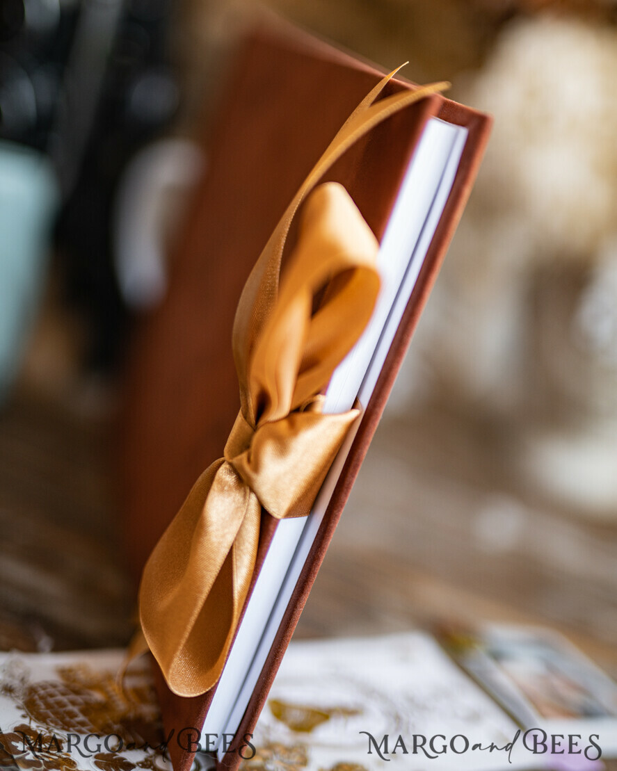 WEDDING GUEST BOOKS Velvet Instax Guestbook Terracotta Instax velvet Wedding GuestBook Gold, Burnt Orange Instant Wedding Guest Book, Polaroid velvet Guestbook Rusty Golden wedding