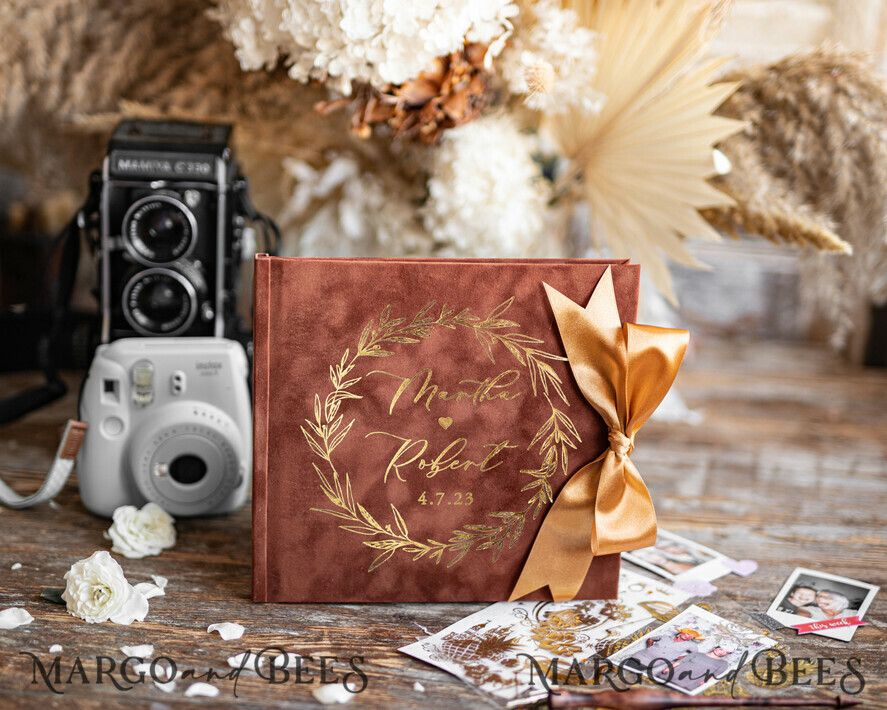 WEDDING GUEST BOOKS Velvet Instax Guestbook Terracotta Instax velvet Wedding GuestBook Gold, Burnt Orange Instant Wedding Guest Book, Polaroid velvet Guestbook Rusty Golden wedding