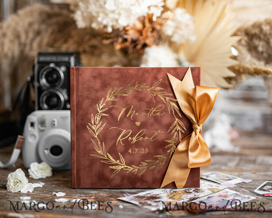 WEDDING GUEST BOOKS Velvet Instax Guestbook Terracotta Instax velvet Wedding GuestBook Gold, Burnt Orange Instant Wedding Guest Book, Polaroid velvet Guestbook Rusty Golden wedding