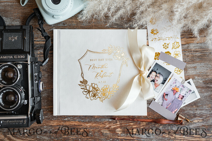 WEDDING GUEST BOOKS Velvet Instax Guestbook Personalised Ivory Instax velvet Wedding GuestBook Gold, Large Instant Wedding Guest Book, Polaroid velvet Guestbook Golden wedding