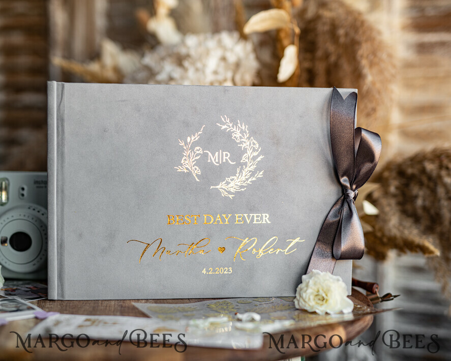 WEDDING GUEST BOOKS Velvet Instax Guestbook Luxury Grey Instax velvet Wedding GuestBook Gold, Large Instant Wedding Guest Book, Polaroid velvet Grey Guestbook